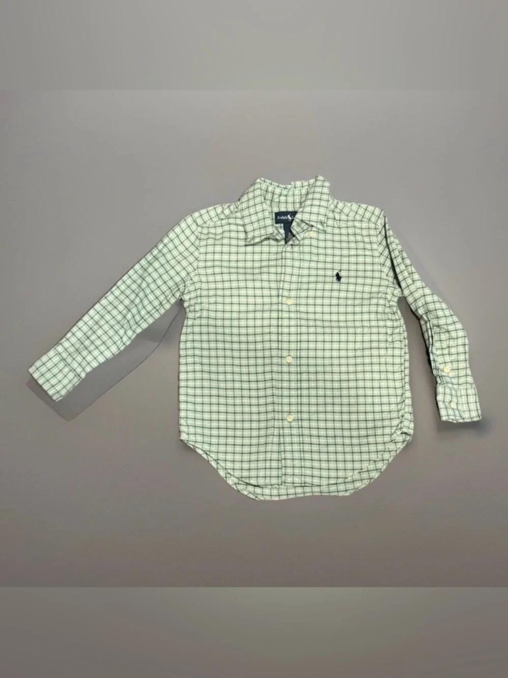 Polo Ralph Lauren Boys 3T Plaid Button Down Shirt Navy Green Vintage - Picture 1 of 2
